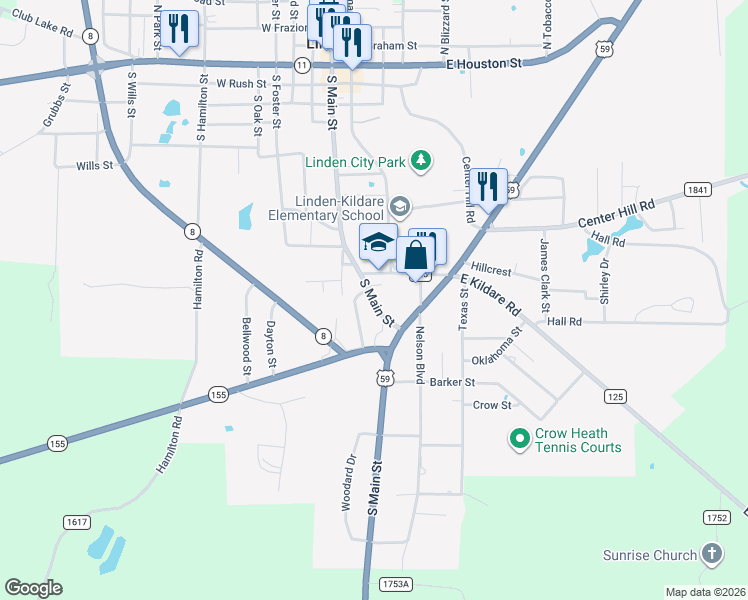 map of restaurants, bars, coffee shops, grocery stores, and more near 1200 South Main Street in Linden