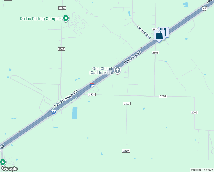 map of restaurants, bars, coffee shops, grocery stores, and more near 4935 Interstate 30 in Caddo Mills
