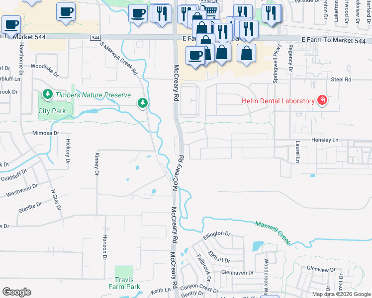 map of restaurants, bars, coffee shops, grocery stores, and more near 600 Sierra Lane in Wylie