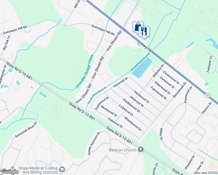 map of restaurants, bars, coffee shops, grocery stores, and more near 4556 Garwood Drive in Ladson