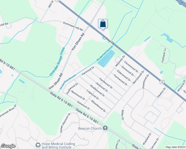 map of restaurants, bars, coffee shops, grocery stores, and more near 4499 Hardwood Street in Ladson