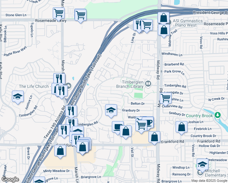 map of restaurants, bars, coffee shops, grocery stores, and more near 3661 White River Drive in Dallas
