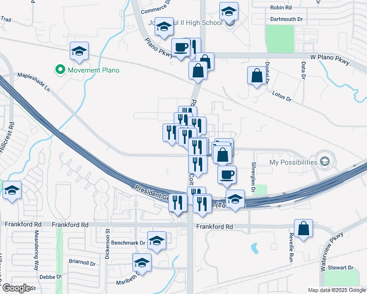 map of restaurants, bars, coffee shops, grocery stores, and more near 507 Coit Road in Plano