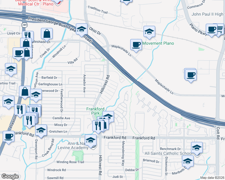 map of restaurants, bars, coffee shops, grocery stores, and more near 6920 Glenbrook Lane in Dallas