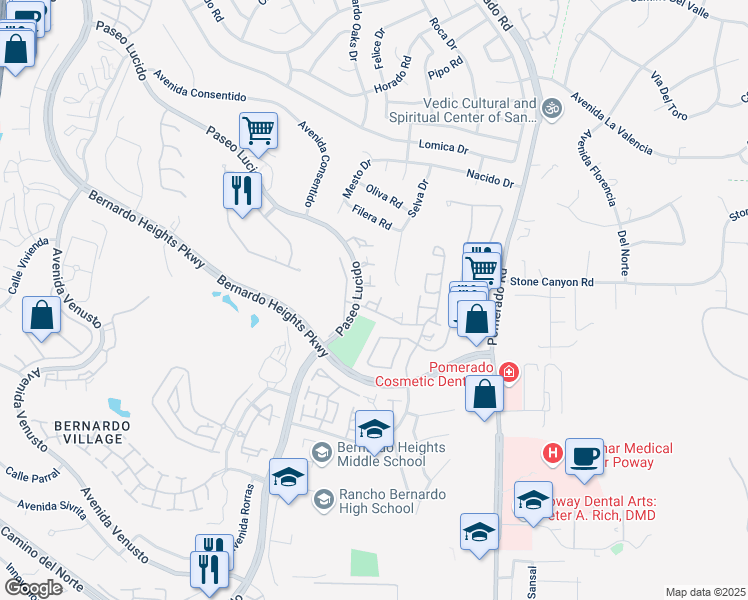 map of restaurants, bars, coffee shops, grocery stores, and more near 12532 Paseo Lucido in San Diego