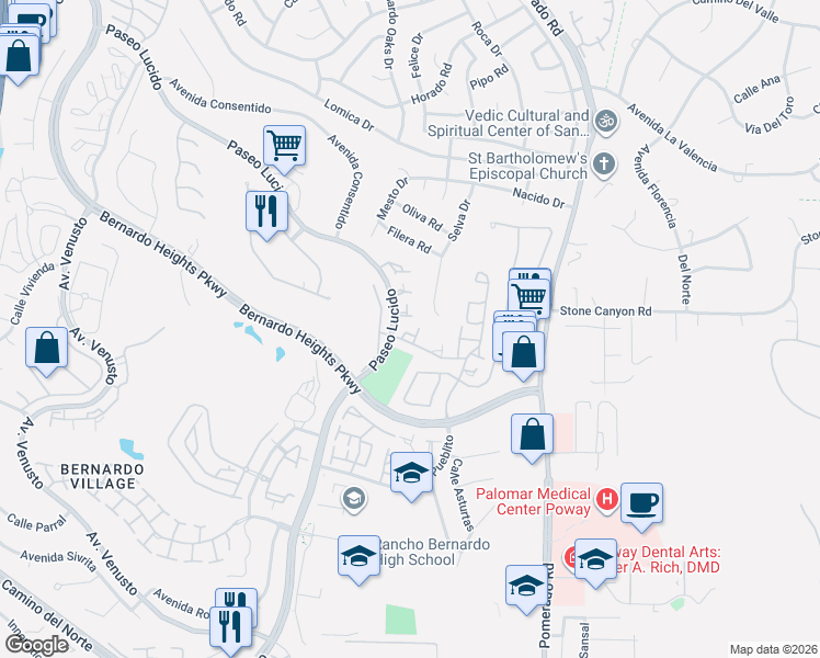 map of restaurants, bars, coffee shops, grocery stores, and more near 113 Calle Tamega in San Diego