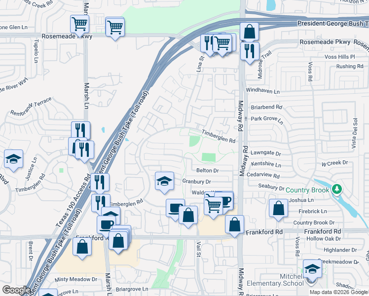 map of restaurants, bars, coffee shops, grocery stores, and more near 3741 White River Drive in Dallas