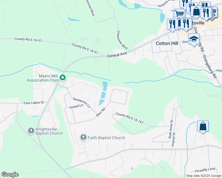 map of restaurants, bars, coffee shops, grocery stores, and more near 5178 Blair Road in Summerville