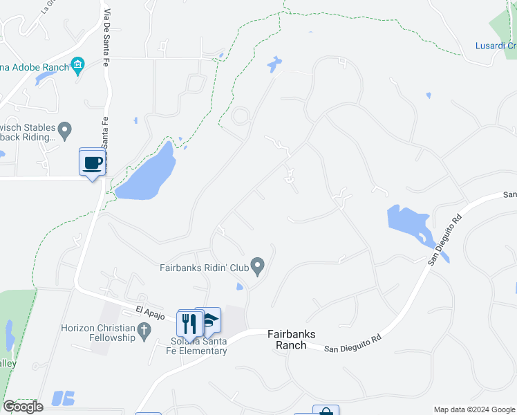 map of restaurants, bars, coffee shops, grocery stores, and more near 6279 Via Campo Verde in Rancho Santa Fe