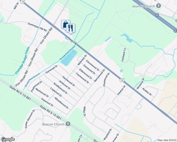 map of restaurants, bars, coffee shops, grocery stores, and more near 4420 Elderwood Drive in Ladson