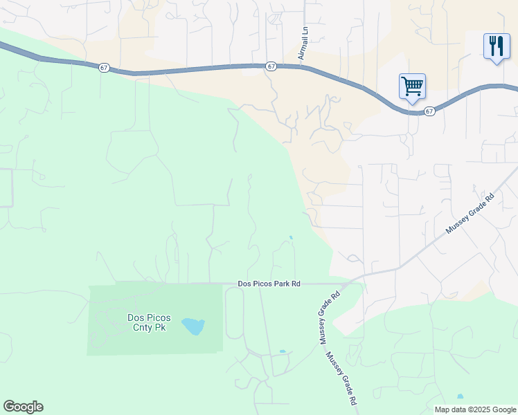 map of restaurants, bars, coffee shops, grocery stores, and more near 15847 Snuz Mountain Road in Ramona