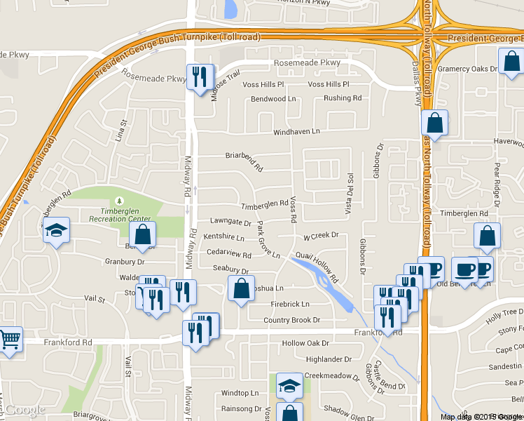 map of restaurants, bars, coffee shops, grocery stores, and more near 4214 Lawngate Drive in Dallas