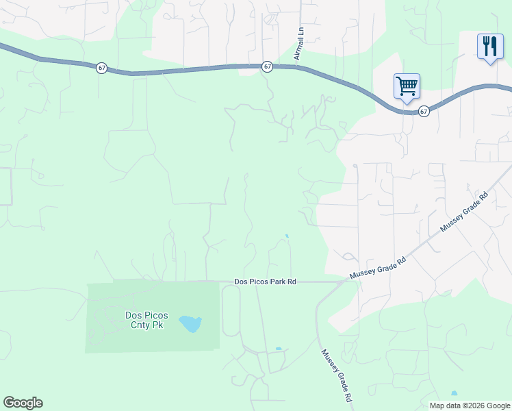 map of restaurants, bars, coffee shops, grocery stores, and more near 15847 Snuz Mountain Road in Ramona