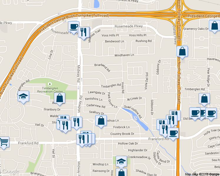 map of restaurants, bars, coffee shops, grocery stores, and more near 4214 Lawngate Drive in Dallas