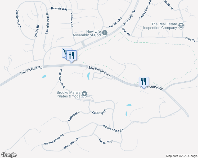 map of restaurants, bars, coffee shops, grocery stores, and more near 23821 Green Haven Lane in Ramona