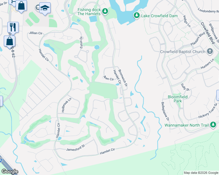 map of restaurants, bars, coffee shops, grocery stores, and more near 122 Iken Circle in Goose Creek