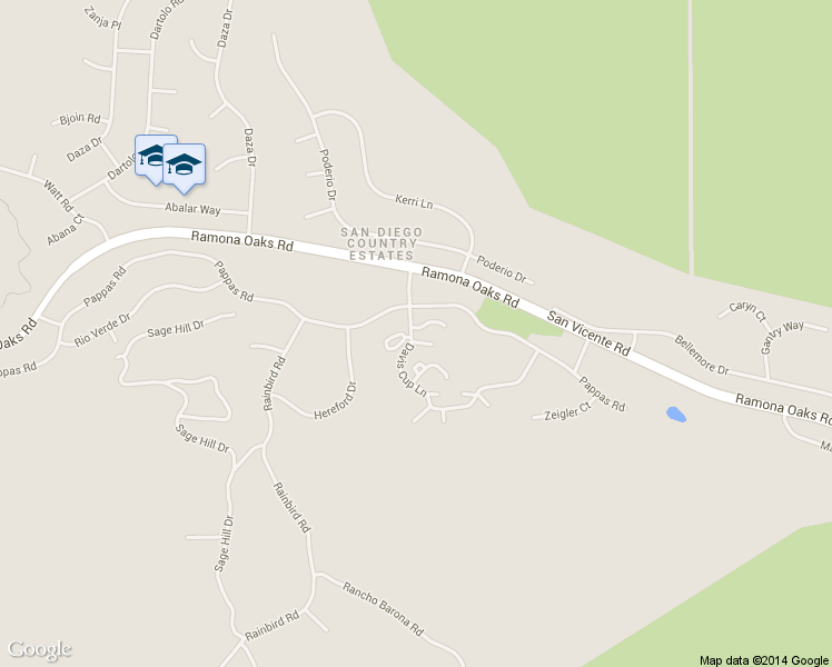 map of restaurants, bars, coffee shops, grocery stores, and more near 15905 Avenel Lane in Ramona