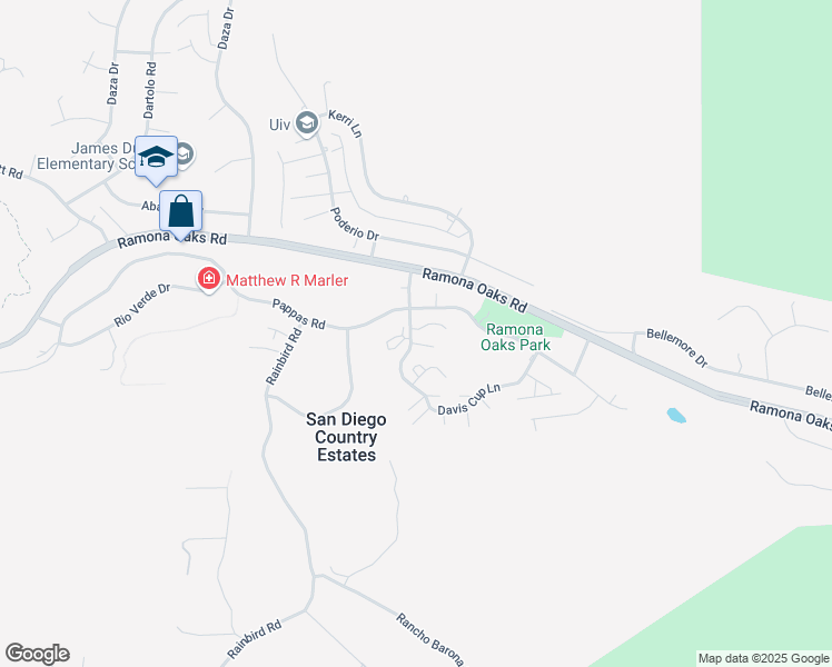map of restaurants, bars, coffee shops, grocery stores, and more near 15851 Davis Cup Lane in Ramona