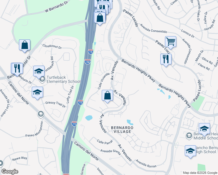 map of restaurants, bars, coffee shops, grocery stores, and more near 12084 Caminito Ryone in San Diego