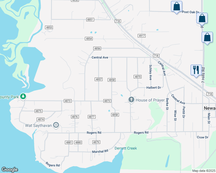 map of restaurants, bars, coffee shops, grocery stores, and more near 291 County Road 4858 in Newark