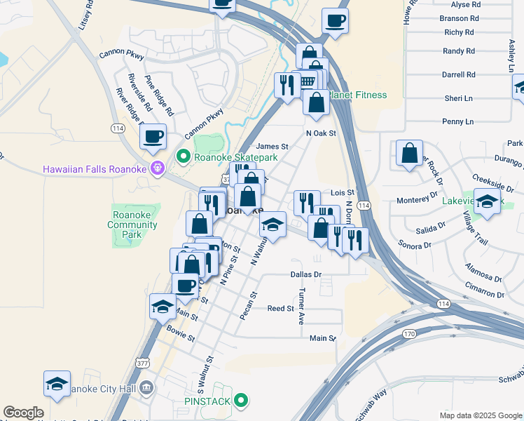 map of restaurants, bars, coffee shops, grocery stores, and more near 306 Inez Street in Roanoke