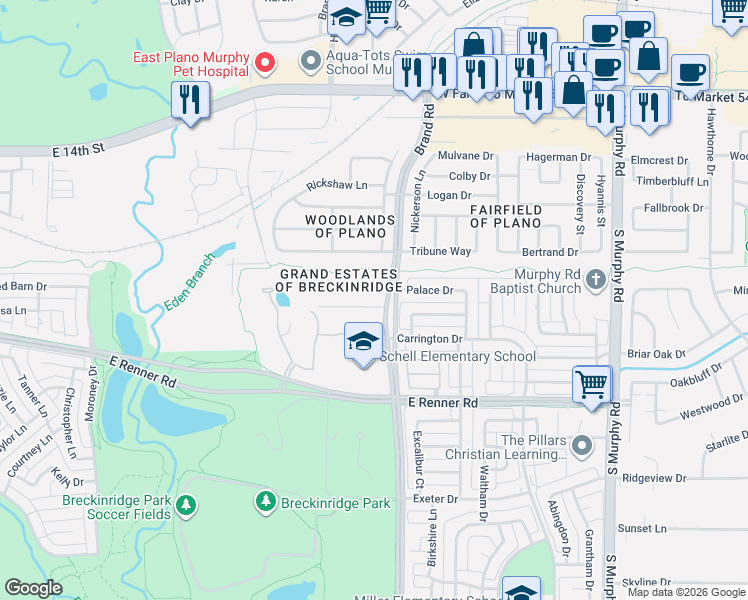 map of restaurants, bars, coffee shops, grocery stores, and more near 5317 Saint Croix Court in Richardson