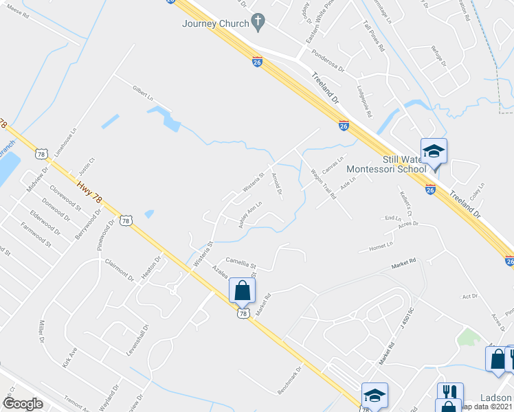 map of restaurants, bars, coffee shops, grocery stores, and more near 9160 Wisteria St in Ladson