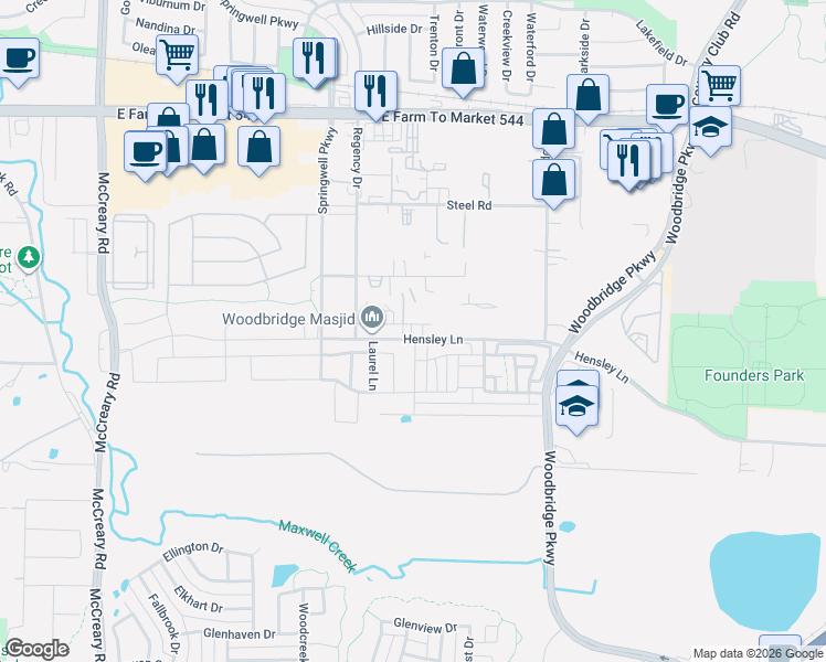 map of restaurants, bars, coffee shops, grocery stores, and more near 2802 Exchange St in Wylie
