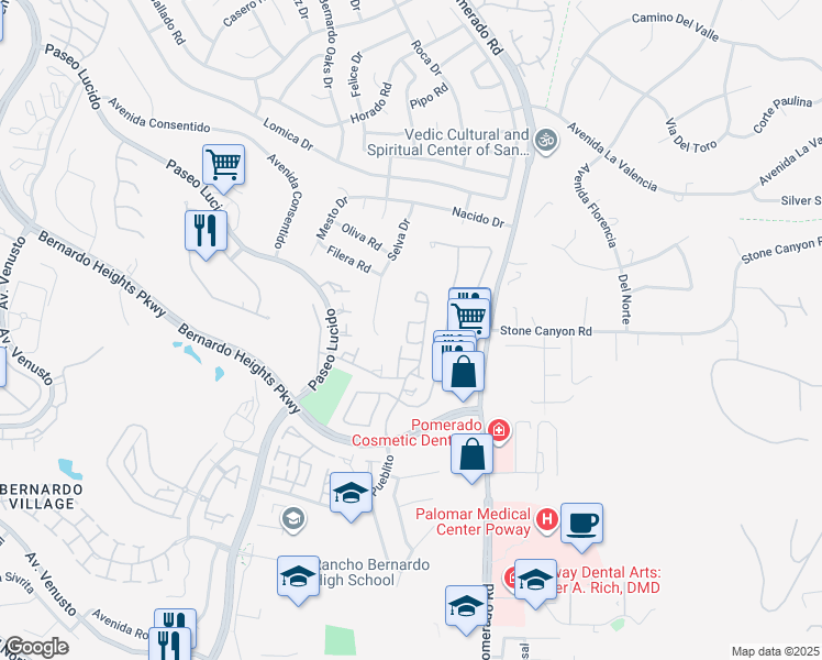 map of restaurants, bars, coffee shops, grocery stores, and more near 15945 Avenida Villaha in San Diego
