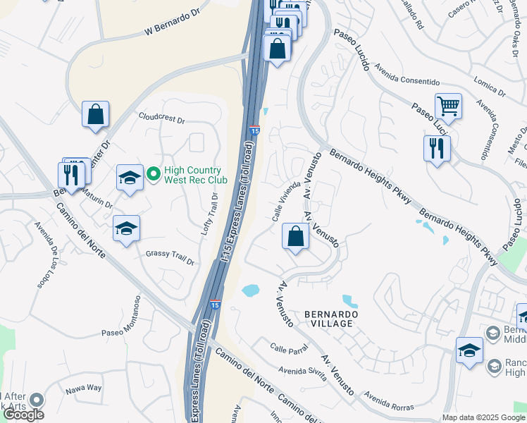 map of restaurants, bars, coffee shops, grocery stores, and more near 11668 Corte Morita in San Diego