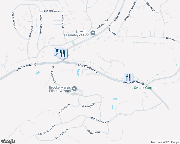 map of restaurants, bars, coffee shops, grocery stores, and more near 23974 Green Haven Lane in Ramona