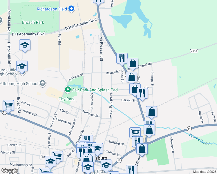 map of restaurants, bars, coffee shops, grocery stores, and more near 401-429 South Street in Pittsburg
