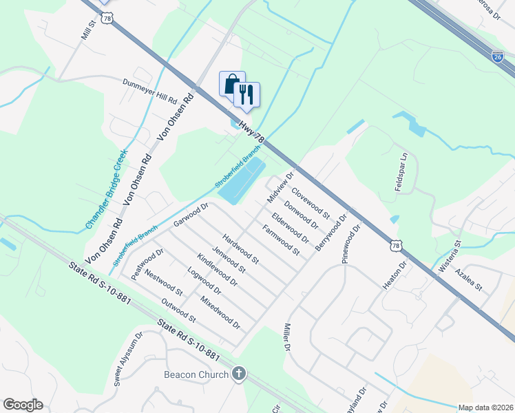 map of restaurants, bars, coffee shops, grocery stores, and more near 9875 Midview Drive in Ladson