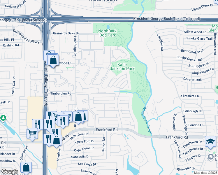 map of restaurants, bars, coffee shops, grocery stores, and more near 5311 Gatesworth Lane in Dallas