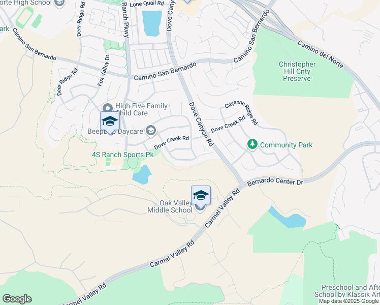 map of restaurants, bars, coffee shops, grocery stores, and more near 15156 Palomino Valley Place in San Diego