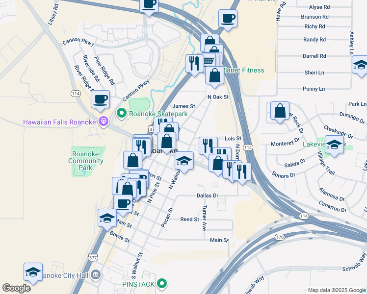 map of restaurants, bars, coffee shops, grocery stores, and more near 306 Inez Street in Roanoke