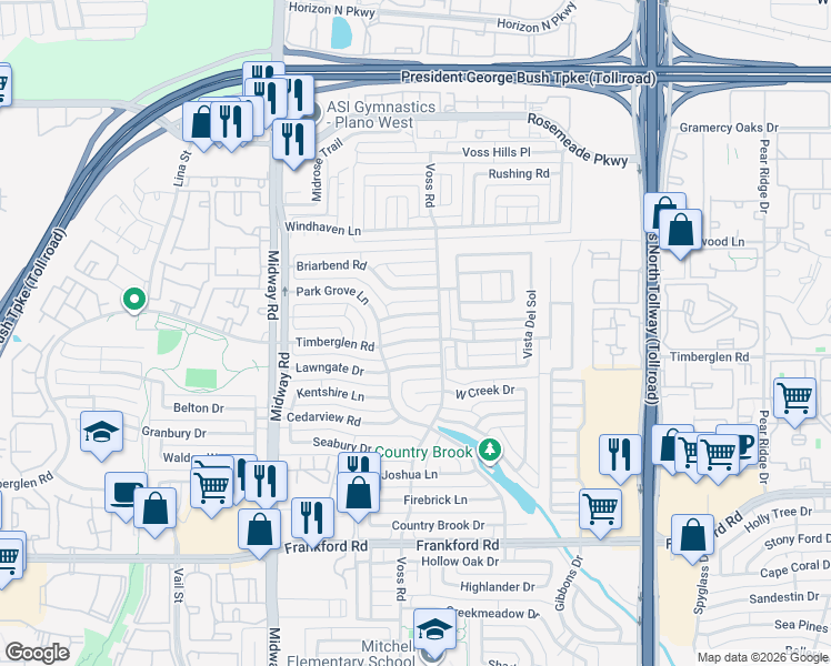 map of restaurants, bars, coffee shops, grocery stores, and more near 4232 Peppermill Lane in Dallas