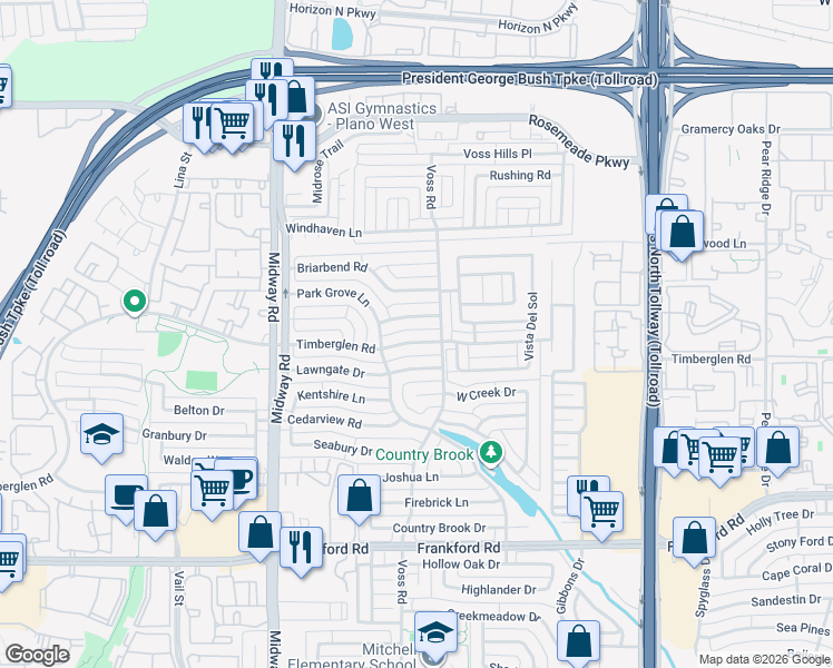 map of restaurants, bars, coffee shops, grocery stores, and more near 4232 Peppermill Lane in Dallas