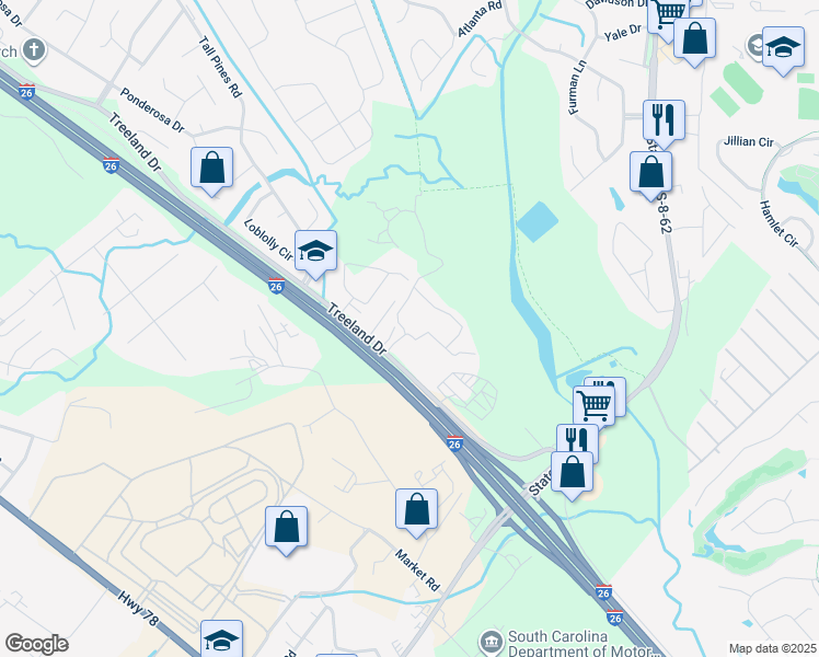 map of restaurants, bars, coffee shops, grocery stores, and more near 1109 Giddings Way in Ladson