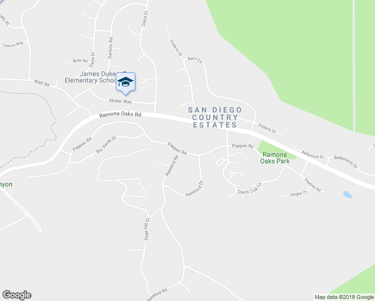 map of restaurants, bars, coffee shops, grocery stores, and more near 25116 Pappas Road in Ramona