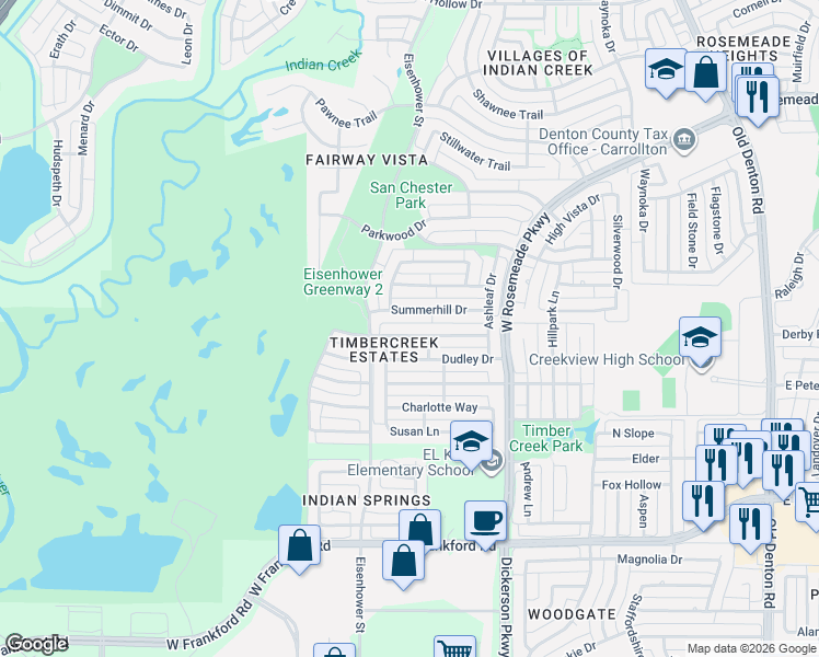 map of restaurants, bars, coffee shops, grocery stores, and more near 1428 Mapleview Drive in Carrollton