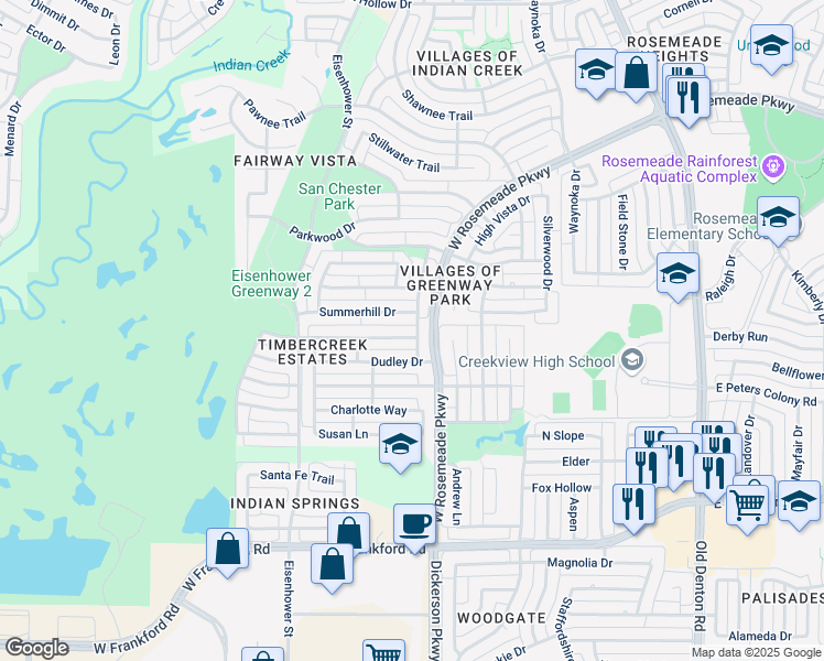 map of restaurants, bars, coffee shops, grocery stores, and more near 1400 Mapleview Drive in Carrollton