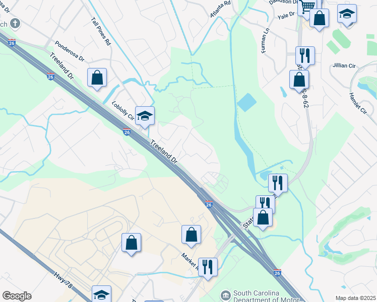 map of restaurants, bars, coffee shops, grocery stores, and more near 1109 Giddings Way in Ladson