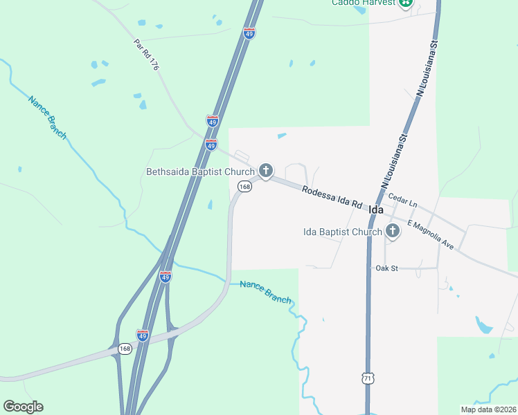 map of restaurants, bars, coffee shops, grocery stores, and more near 7105 Rodessa Ida Road in Ida