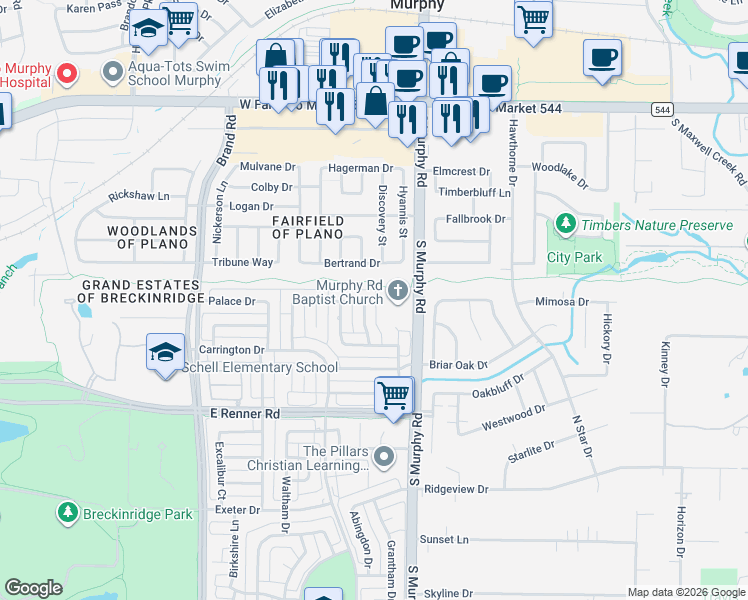 map of restaurants, bars, coffee shops, grocery stores, and more near 3816 Brantford Drive in Richardson