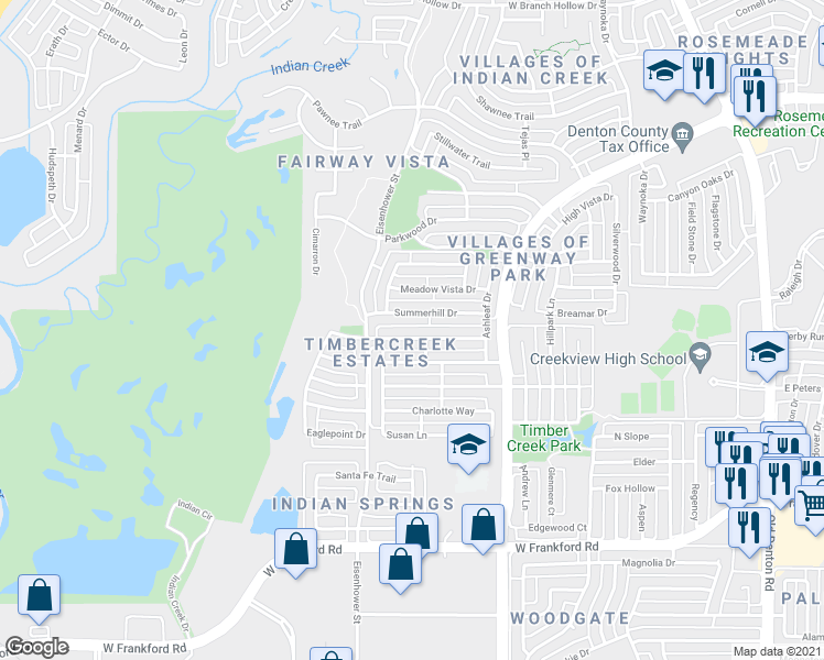 map of restaurants, bars, coffee shops, grocery stores, and more near 1428 Mapleview Drive in Carrollton