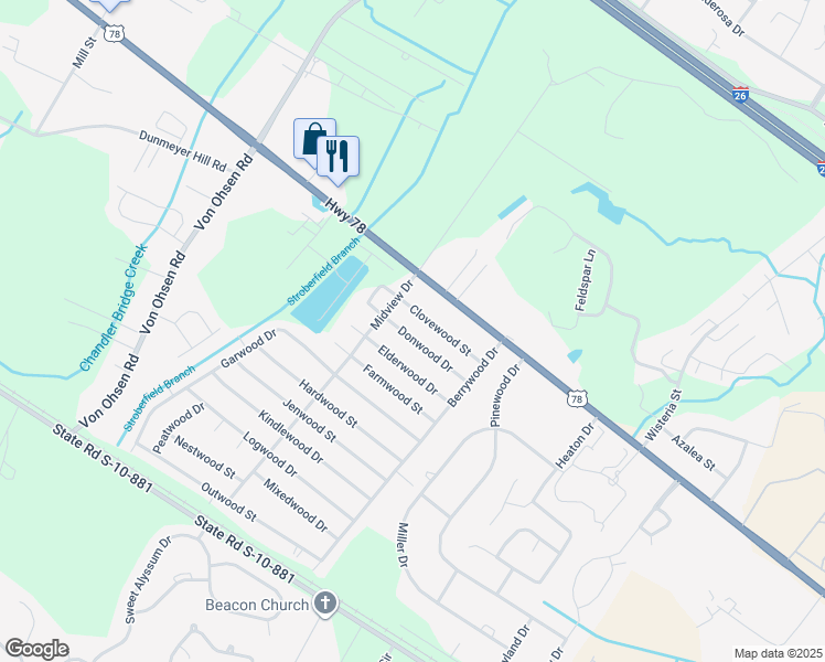 map of restaurants, bars, coffee shops, grocery stores, and more near 4442 Donwood Drive in Ladson