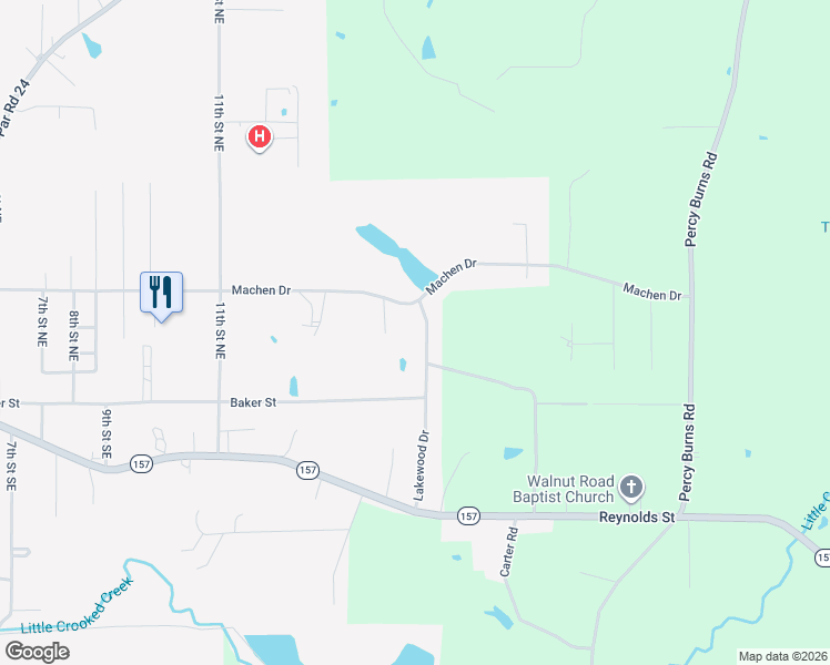 map of restaurants, bars, coffee shops, grocery stores, and more near 210 Lakewood Drive in Springhill