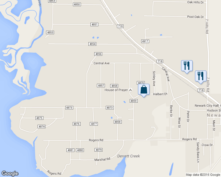 map of restaurants, bars, coffee shops, grocery stores, and more near 291 County Road 4858 in Newark