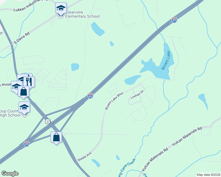 map of restaurants, bars, coffee shops, grocery stores, and more near 17-299 Prof Bryant Road in LaGrange